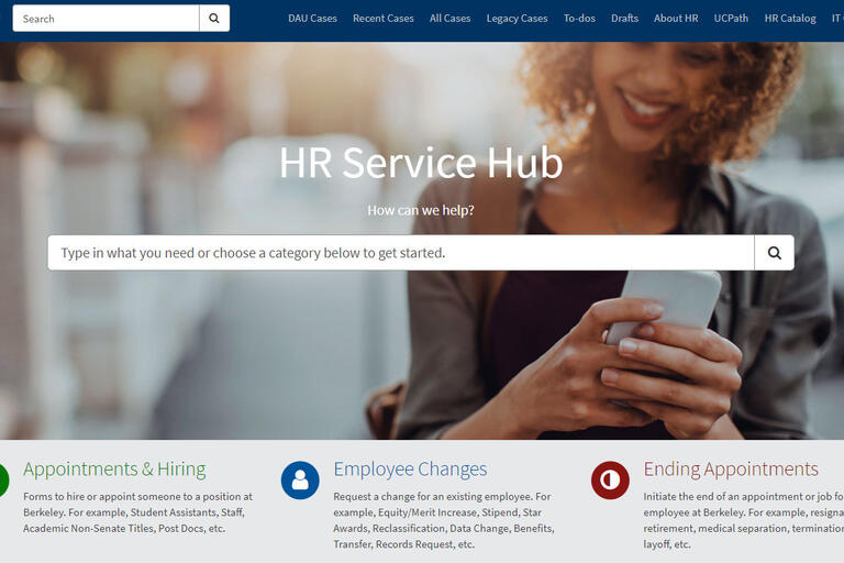 Screen shot of the HR Service Hub landing page