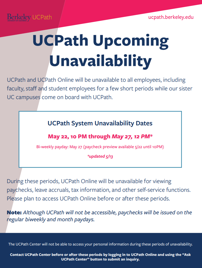 UCPath lockout dates for May 2020