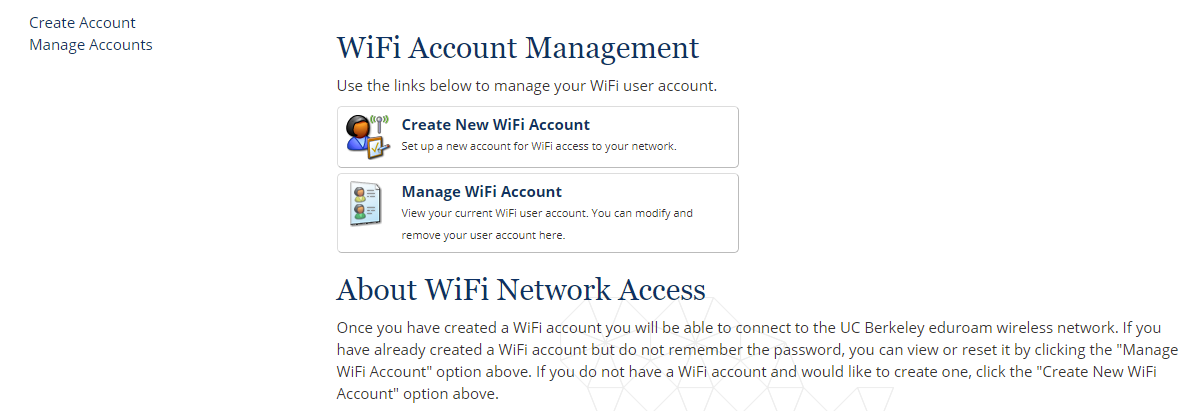 Image of the Wi-Fi Account Management webpage